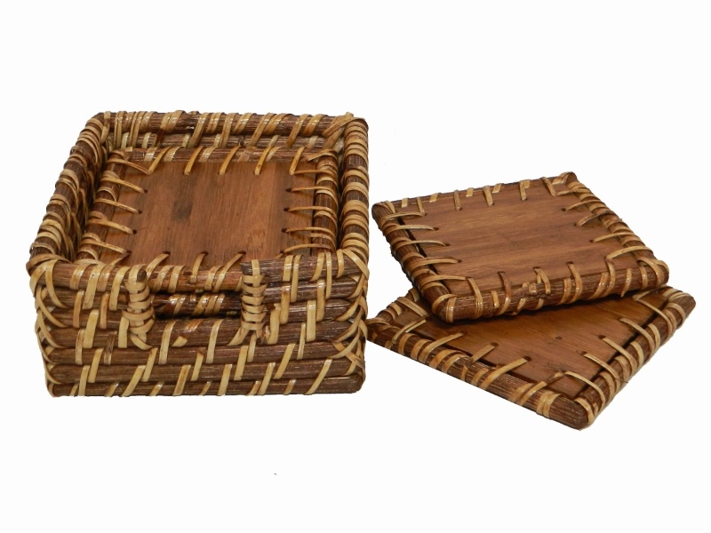 Top-tier Rattan Bamboo Coaster Set with Holder - Handwoven Drinkware Protection